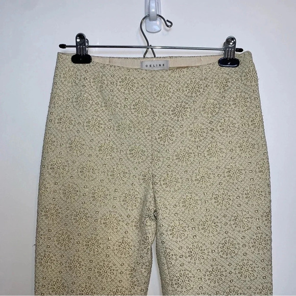 CELINE Women's Pants Gold Metallic Embossed High Waist Straight Leg Trouser 6 - Picture 10 of 16